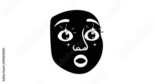 Surprised Black Face with Sparkles and Wide Eyes - Expressive Illustration