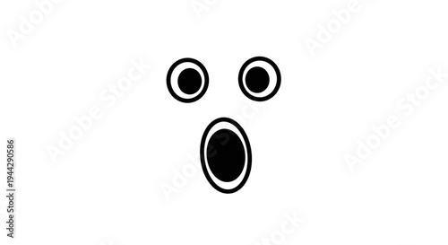 Surprised Ghost Face Icon, Shocked Expression, Wide Eyes and Open Mouth, Minimalist Vector Art