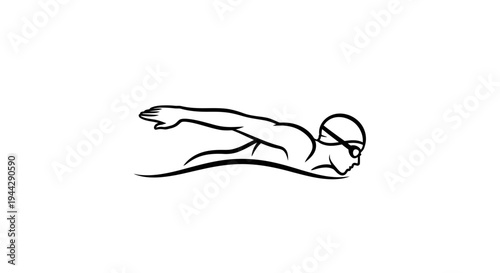 Swimmer Performing Butterfly Stroke in Water - Dynamic Line Art Illustration