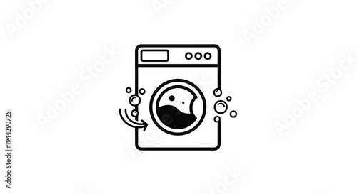 Washing Machine Icon with Bubbles and Water - Clean Laundry Concept