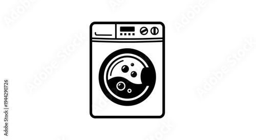 Washing Machine Icon: Clean Clothes, Laundry Day, Household Appliance, Modern Technology