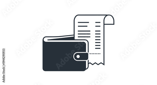 Black Wallet with White Receipt Bill Flat Icon Illustration