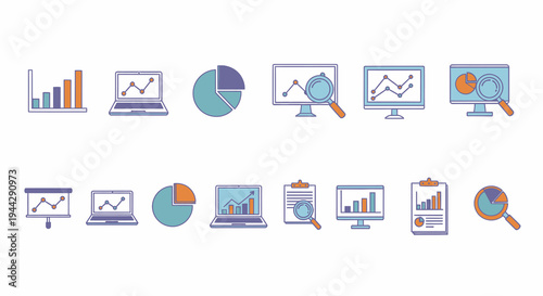 Set of business data analysis and financial report icons