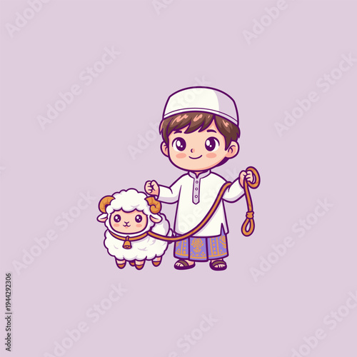 Boy With Sheep Illustration Eid Adha