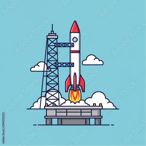 Rocket Launching into the Sky.