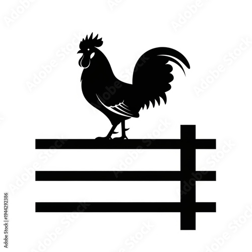 Rooster Standing on Fence Silhouette.