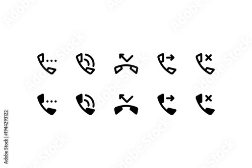 Minimal phone call icons set incoming outgoing and missed calls