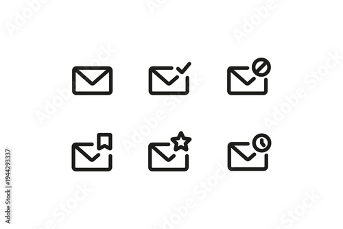 Minimal email envelope notification icons set line style vector