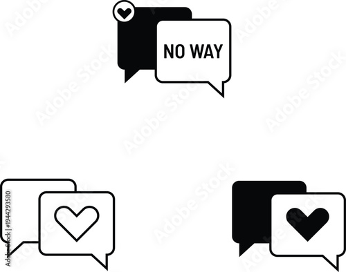 Social media chat bubbles with hearts and love symbols