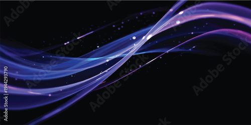 A futuristic abstract blue background features glowing light waves and motion lines that create a bright energy pattern against a dark space backdrop for a high-tech vector design