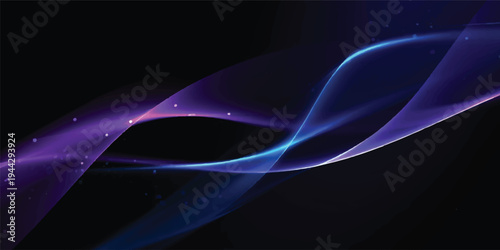 Abstract blue smoke and purple fractal waves create a glowing motion design with flowing lines and energy effects on a black futuristic background