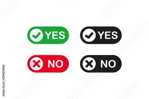 Yes no buttons set with check mark and cross icons