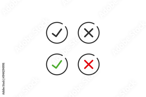 Minimal check mark and cross icons set validation symbols