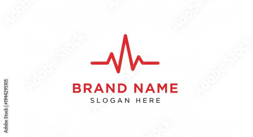 Red heartbeat pulse line logo design template on a white background, symbolizing health, medical care, and vitality.