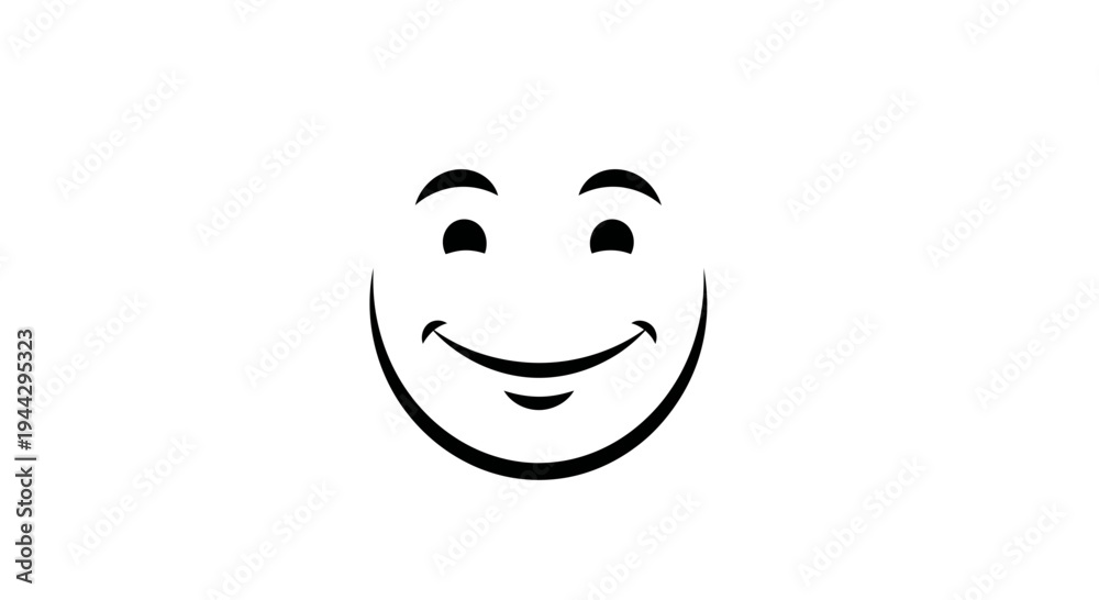 Fototapeta premium Simple Black and White Smiley Face Icon, Happy Emotion Symbol, Minimalist Design