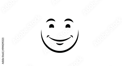 Simple Black and White Smiley Face Icon, Happy Emotion Symbol, Minimalist Design