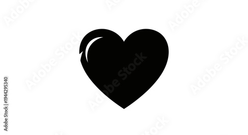 Simple Black Heart Icon on White Background - Love Symbol, Valentine's Day, Emotion