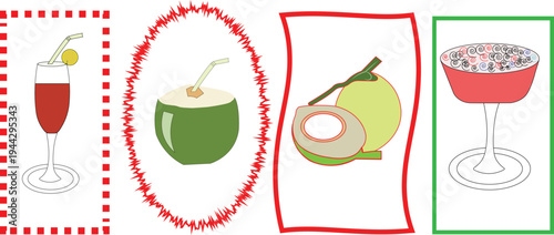 Set of Christmas decoration elements with fresh fruits flowers and green nature design isolated on white background