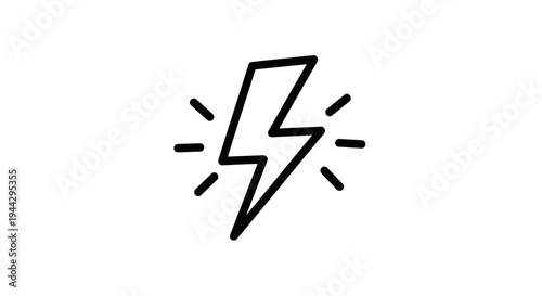 Simple Black Lightning Bolt Icon with Sparkles on White Background