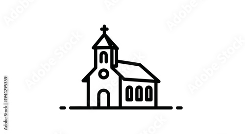 Simple church icon, line art building, religious symbol, christianity, worship place