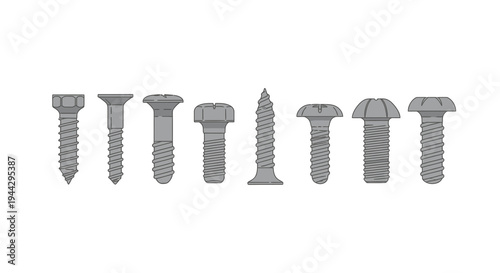 Collection of various industrial metal screw and bolt types