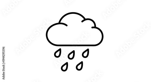 Simple Cloud with Raindrops Icon, Weather Symbol, Minimalist Line Art