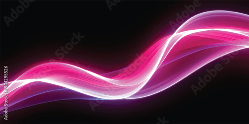 An abstract purple and pink background features flowing smoke and waves of light in a bright fractal design with motion lines and energy curves on a black backdrop texture