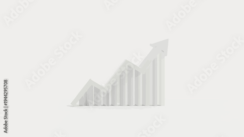 Minimalistic 3D Arrow Chart Silhouette Illustrating Growth and Decline Concept on White Background
