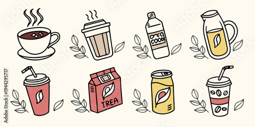 A delightful assortment of various hot and cold beverages in different containers.