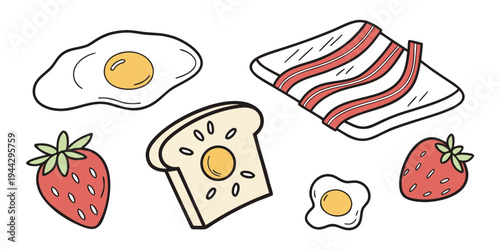 A delightful assortment of breakfast foods including eggs, bacon, toast, and fruit