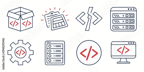 Assorted icons representing programming, development, and software engineering concepts