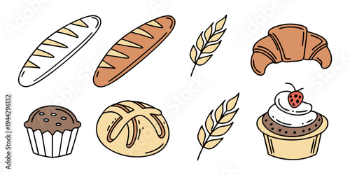 An assortment of delicious pastries and baked goods including bread, croissants, and cakes.