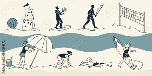 Illustration of various sports activities including tennis, badminton, and more
