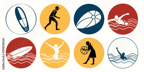 A collection of colorful icons representing various winter sports and activities
