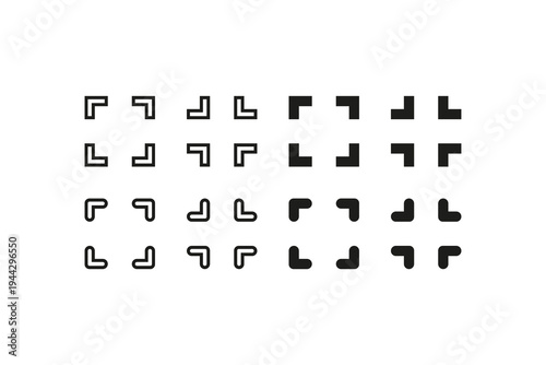 Minimal focus frame corners icons set outline and solid style