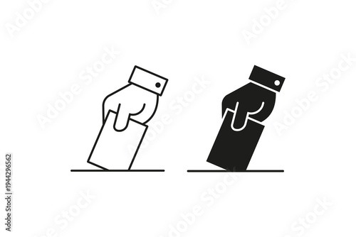 Ballot voting hand placing vote in ballot box icon set