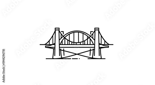 Modern Suspension Bridge Icon, Minimalist Line Art, Architectural Landmark