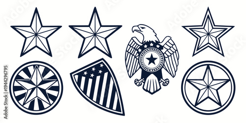 A collection of various star and wheel designs, including a shooting star and a star with a tail.
