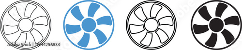 Four circular fan blade designs in varying color schemes