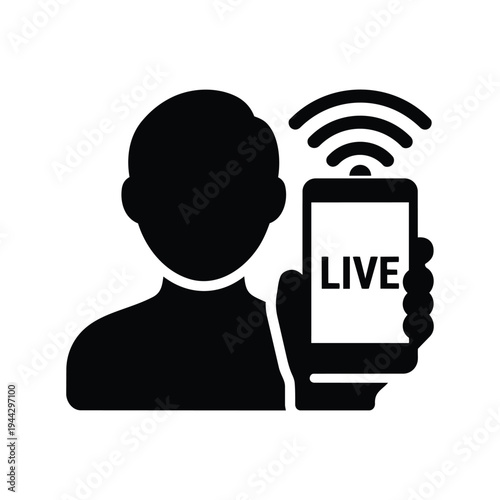Person holding smartphone broadcasting live video signal over wi fi connection online stream broadcast