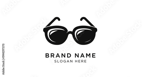 Black sunglasses logo with brand name and slogan on a white background, perfect for optical businesses.