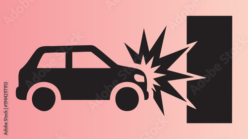 Car crash impact illustration with explosion effect on pink background
