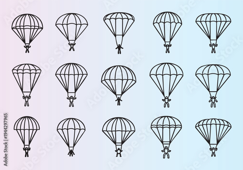 Collection of parachuting and skydiving icons isolated illustration