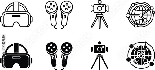 Editable outline icons collection media and technology symbols