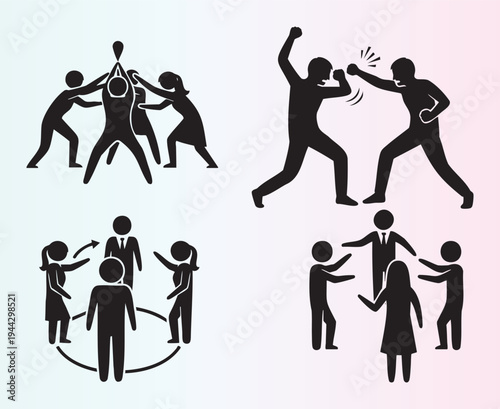 Illustrationsofhumanconflictandbullyinginsilhouettestyle