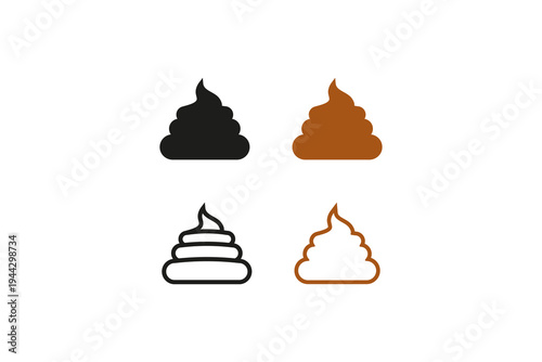 Poop icons set solid and outline style vector illustration