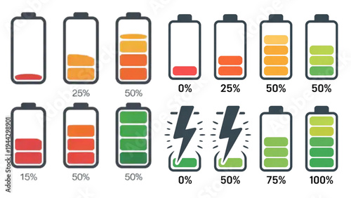 set of battery icons
