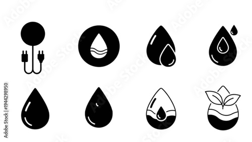 set of water drops icon black silhoutte
