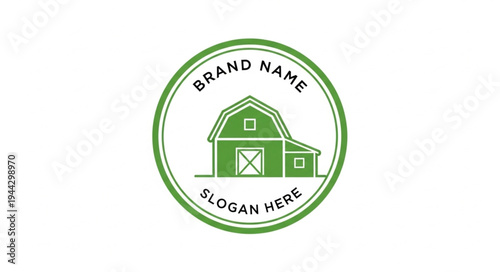 Green Barn Farm Logo Design with Circular Frame and Placeholder Text.