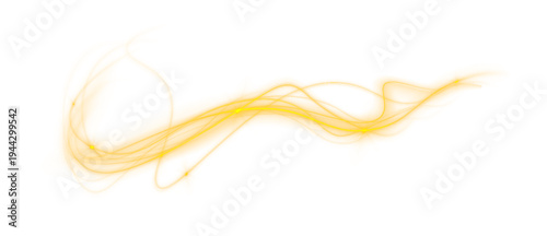 Glowing yellow light wave flows forward on transparent PNG background. Dynamic neon trail curves like wind in motion. Soft sparks flicker along the radiant path.